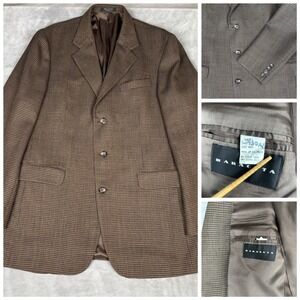 Baracuta Men's Houndstooth Wool‎ Blazer Sport Coat Jacket Casual Brown 42L